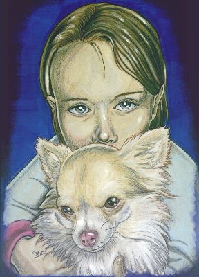 Celina (girl) with Ladeira (Chihuahua)